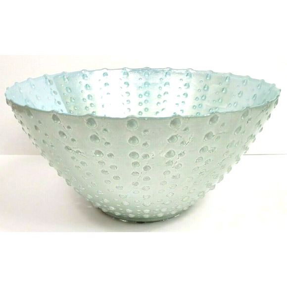 Three Hands Bumpy Glass Hand Painted Bowl Made in Turkey Scalloped Hobnail 11x6 - Picture 1 of 9
